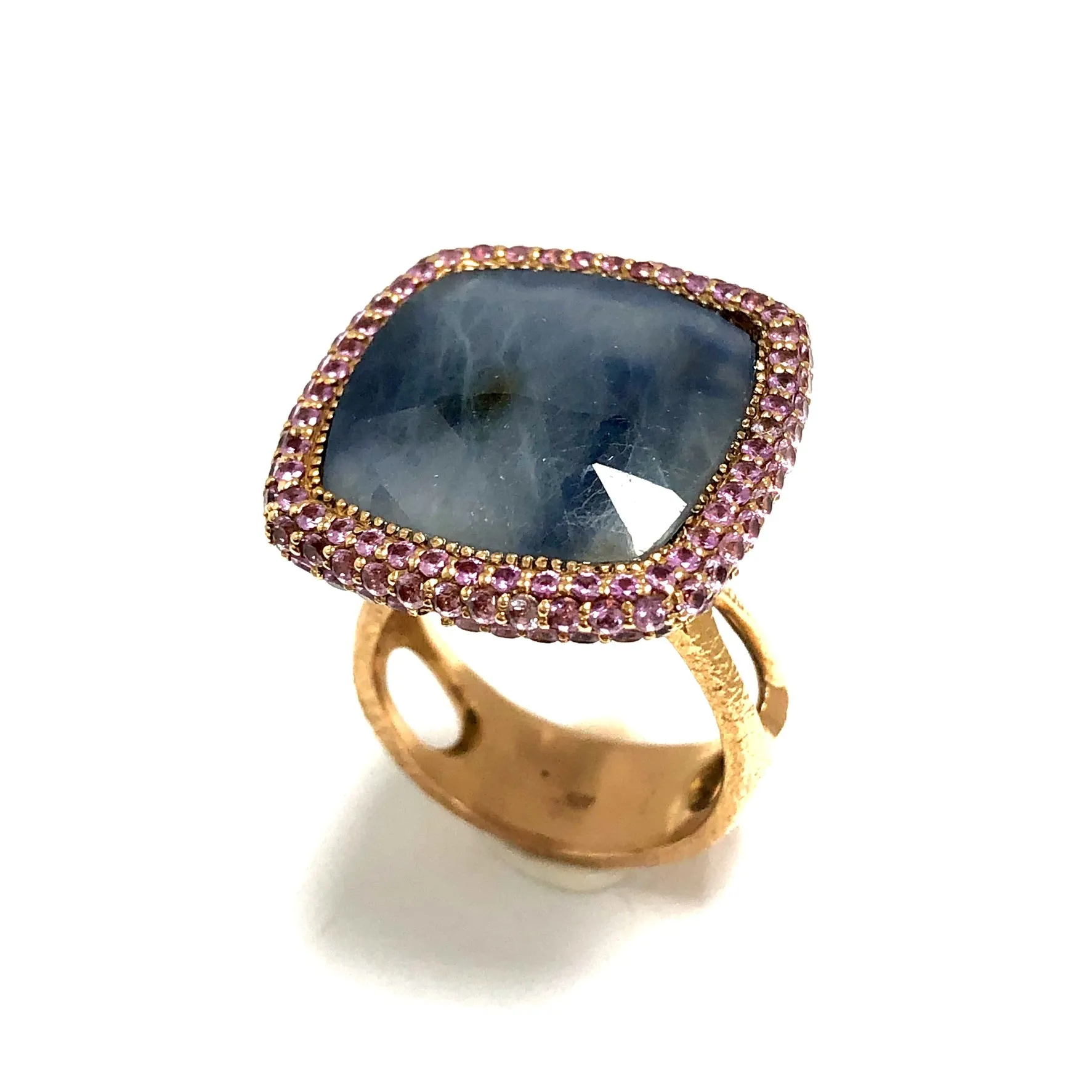 18K Rose Gold Natural Blue & Pink SAPPHIRES Ladies Ring 20.45g Size 10.35 Resizable