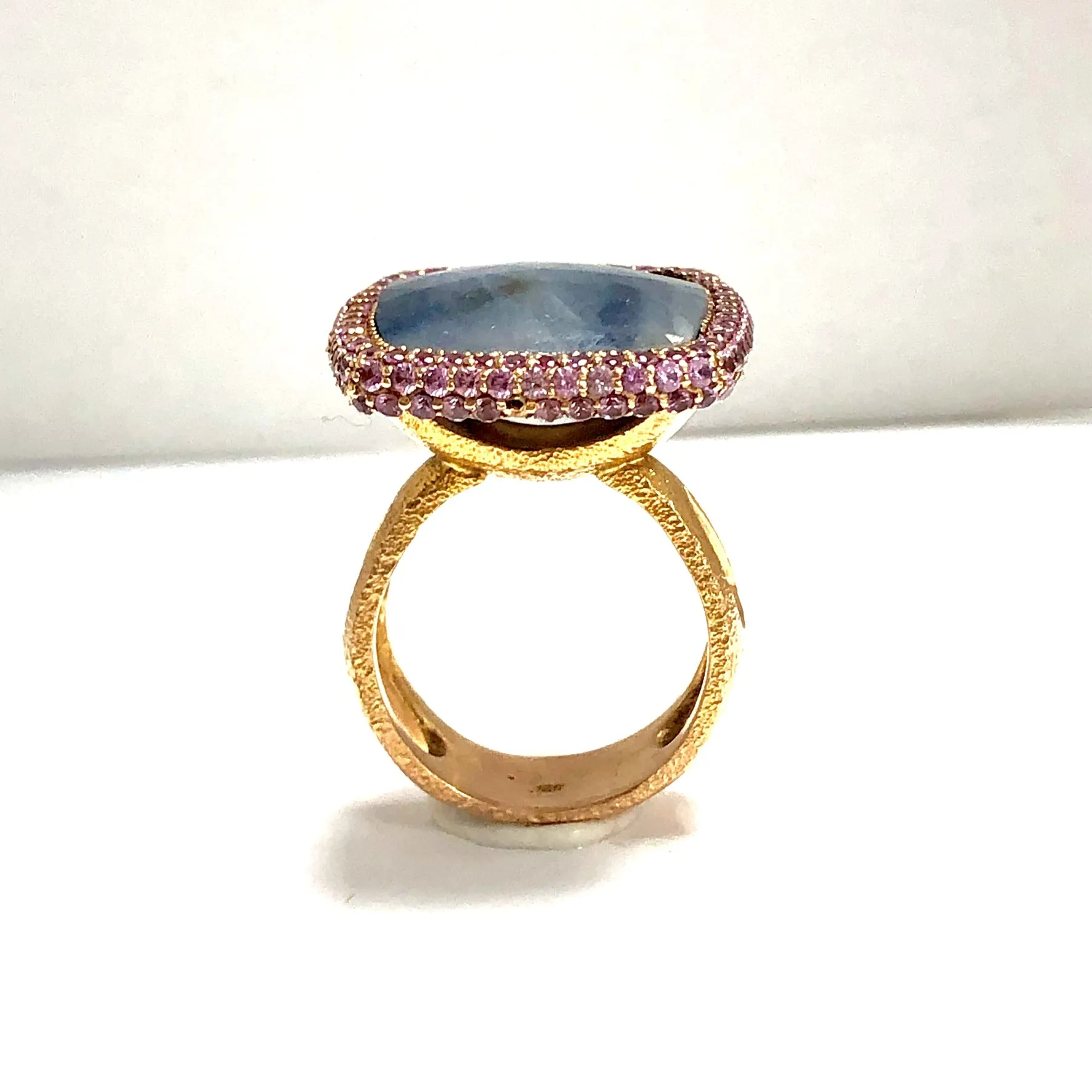 18K Rose Gold Natural Blue & Pink SAPPHIRES Ladies Ring 20.45g Size 10.35 Resizable