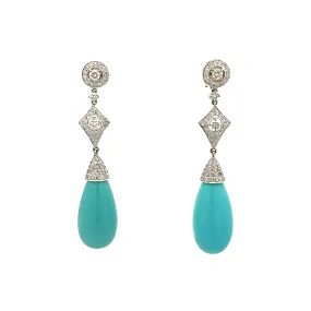 18k White Gold 53.92ctw Turquoise and Diamond Drop Earrings