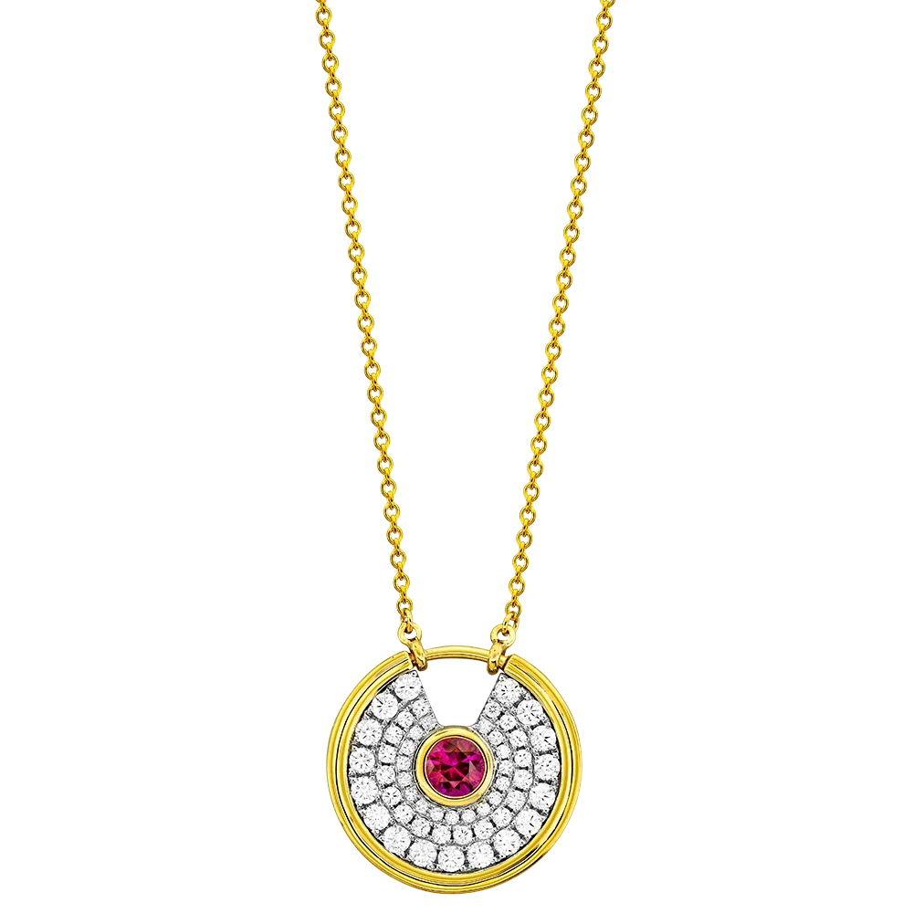 18K Yellow & White Ruby and Natural Diamond 17 inch Necklace