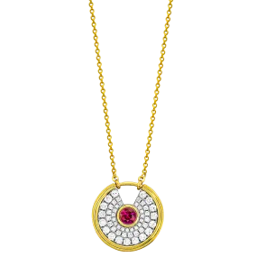 18K Yellow & White Ruby and Natural Diamond 17 inch Necklace