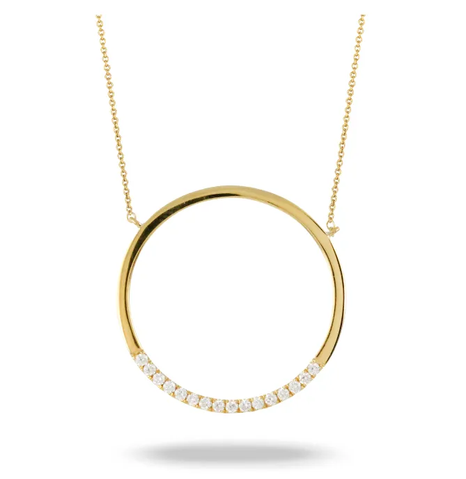 18k Yellow Gold Diamond Base Circle Pendant Necklace (I9026)