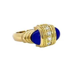 18k Yellow Gold Lapis and White Diamond Arch Ring