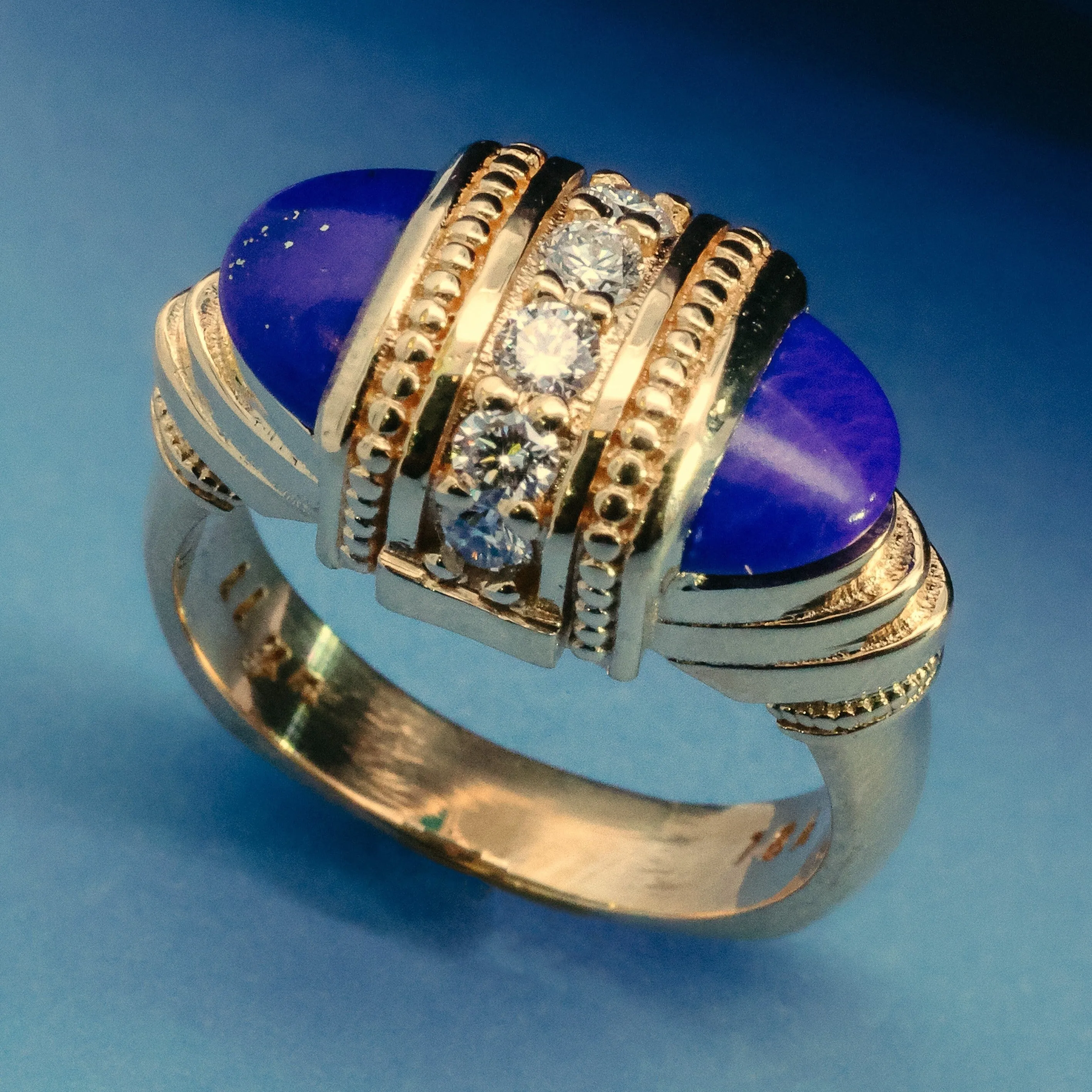 18k Yellow Gold Lapis and White Diamond Arch Ring