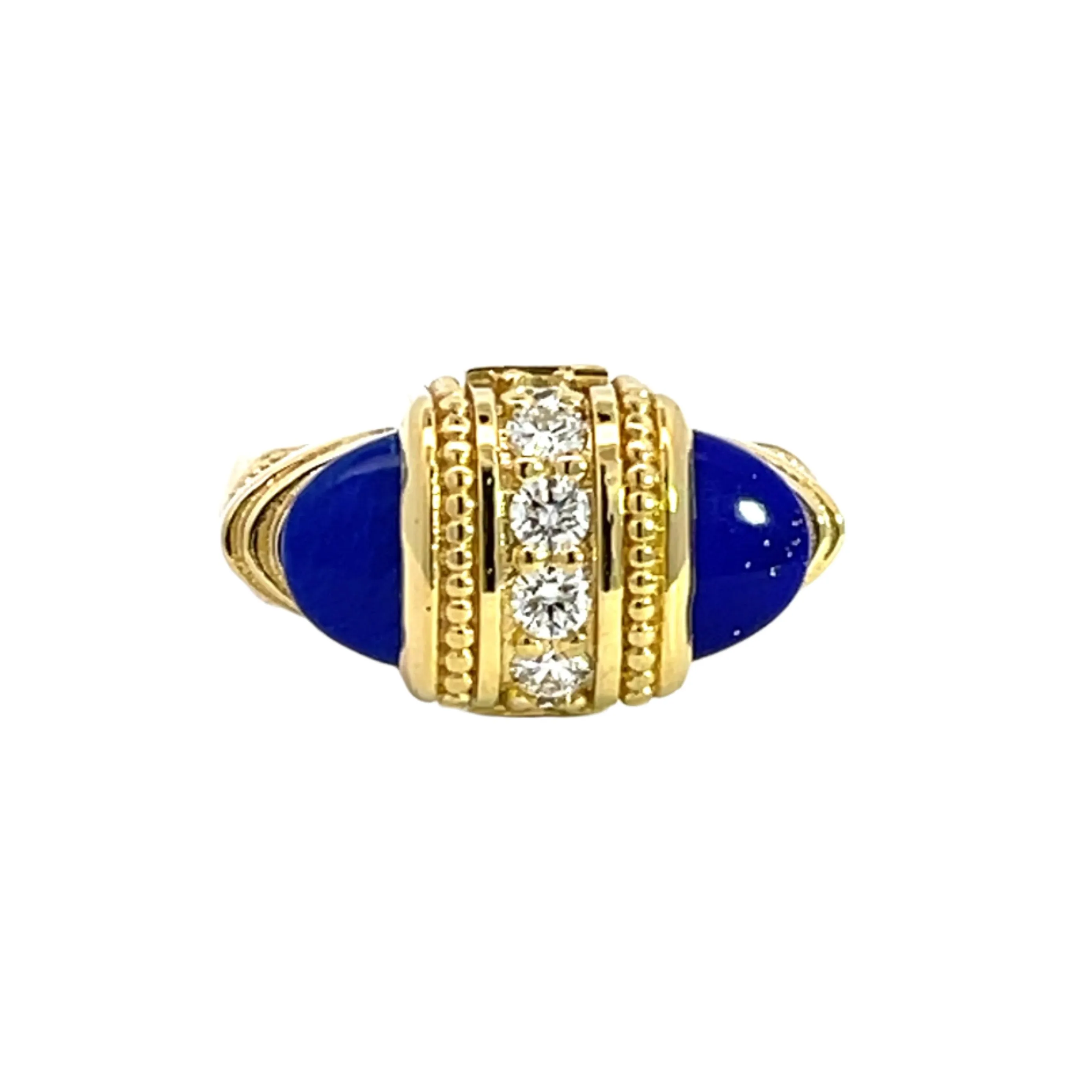 18k Yellow Gold Lapis and White Diamond Arch Ring