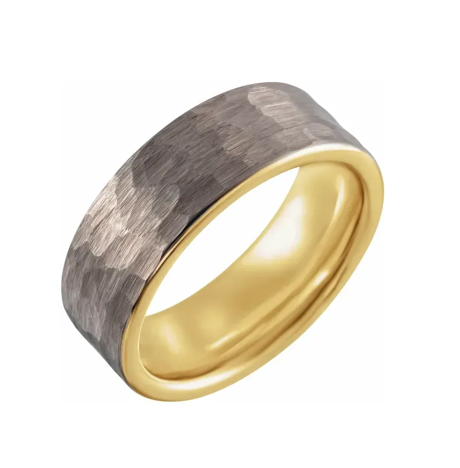 18K Yellow Gold PVD 8 mm Hammered Texture Tungsten Band