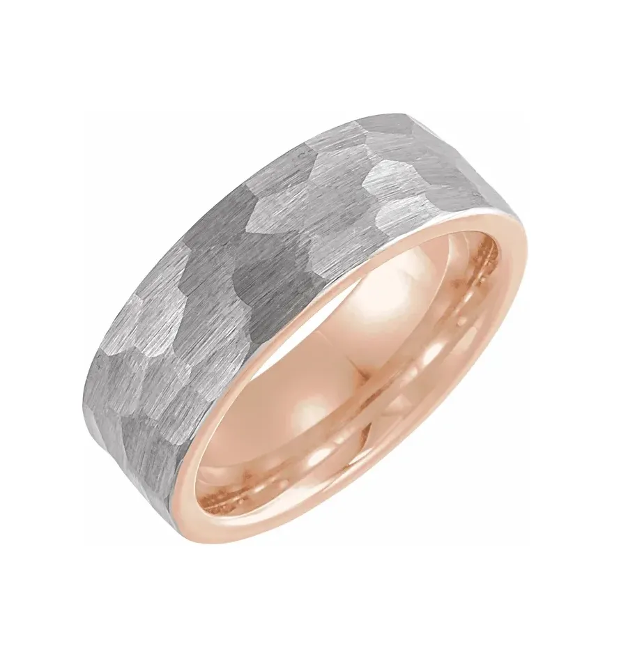 18K Yellow Gold PVD 8 mm Hammered Texture Tungsten Band