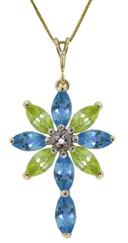 2 Carat 14K Solid White Gold Necklace Diamond, Blue Topaz Peridot