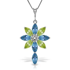 2 Carat 14K Solid White Gold Necklace Diamond, Blue Topaz Peridot