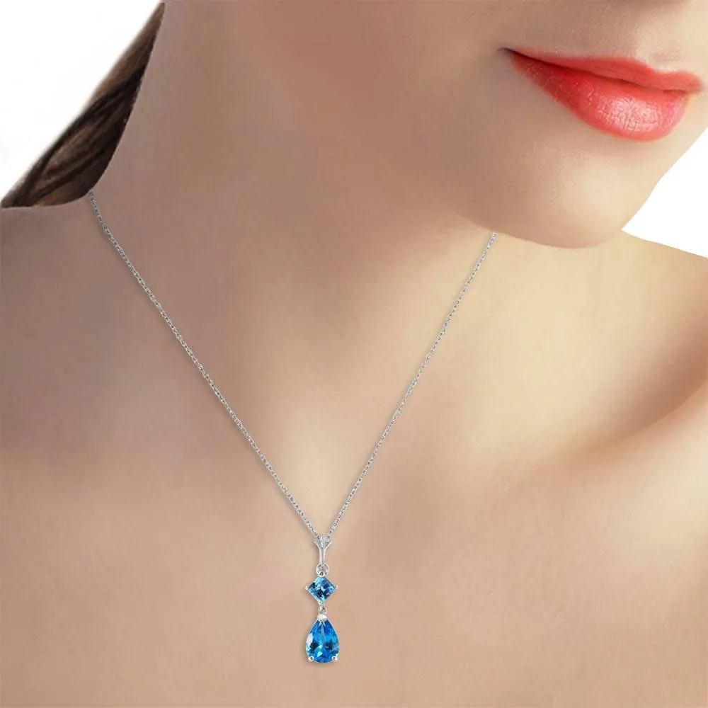 2 Carat 14K Solid White Gold Zenlike Blue Topaz Necklace