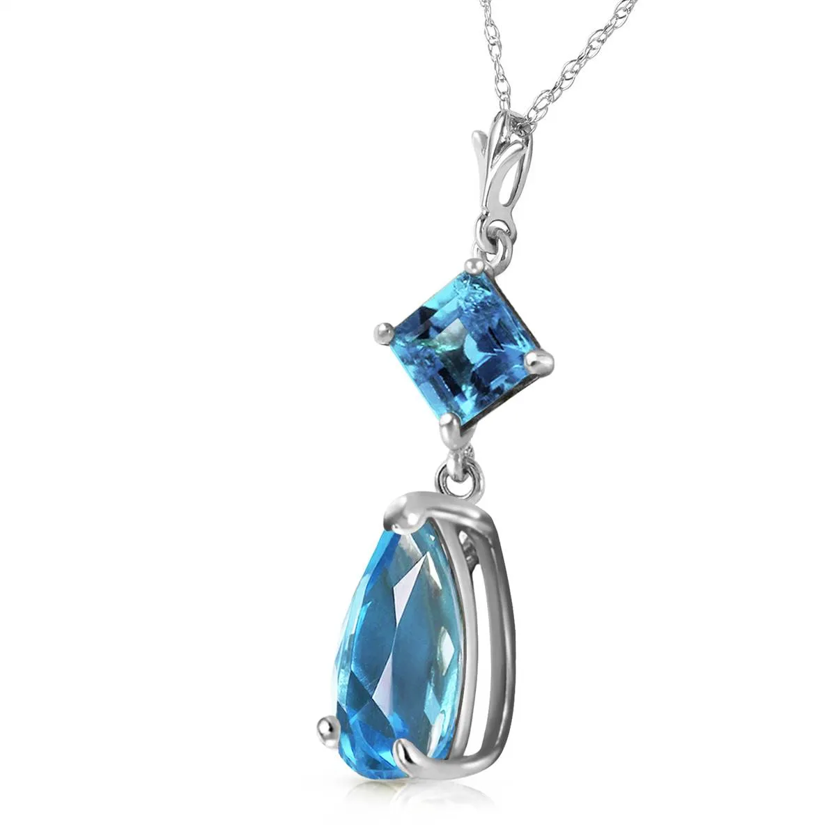 2 Carat 14K Solid White Gold Zenlike Blue Topaz Necklace