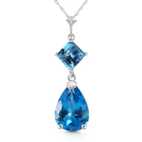 2 Carat 14K Solid White Gold Zenlike Blue Topaz Necklace