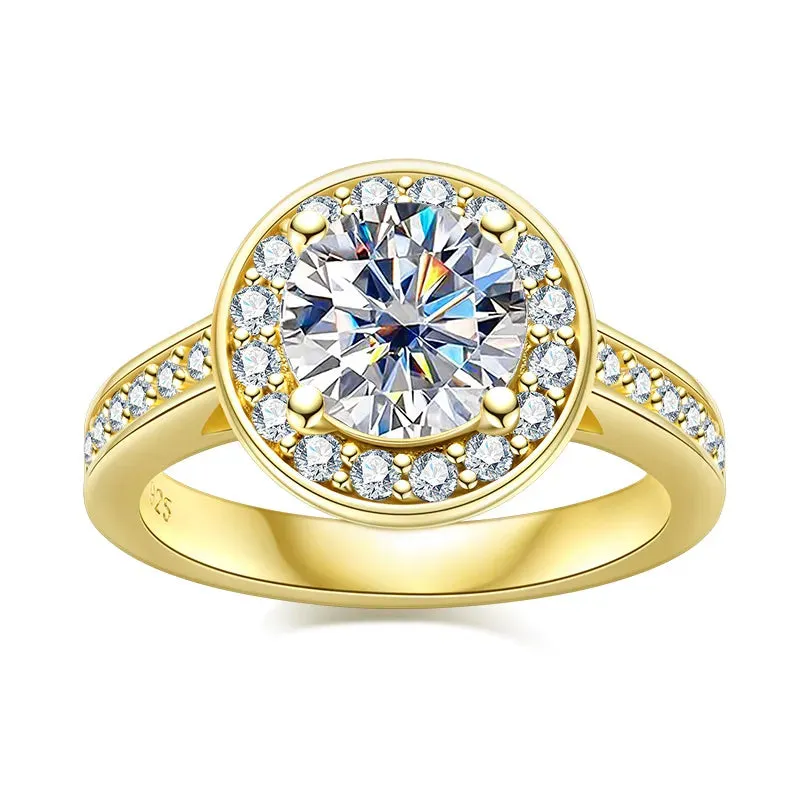 2 Carat All Moissanite 925 Sterling Silver Engagement Jewelry 14K Yellow Color Ring For Women