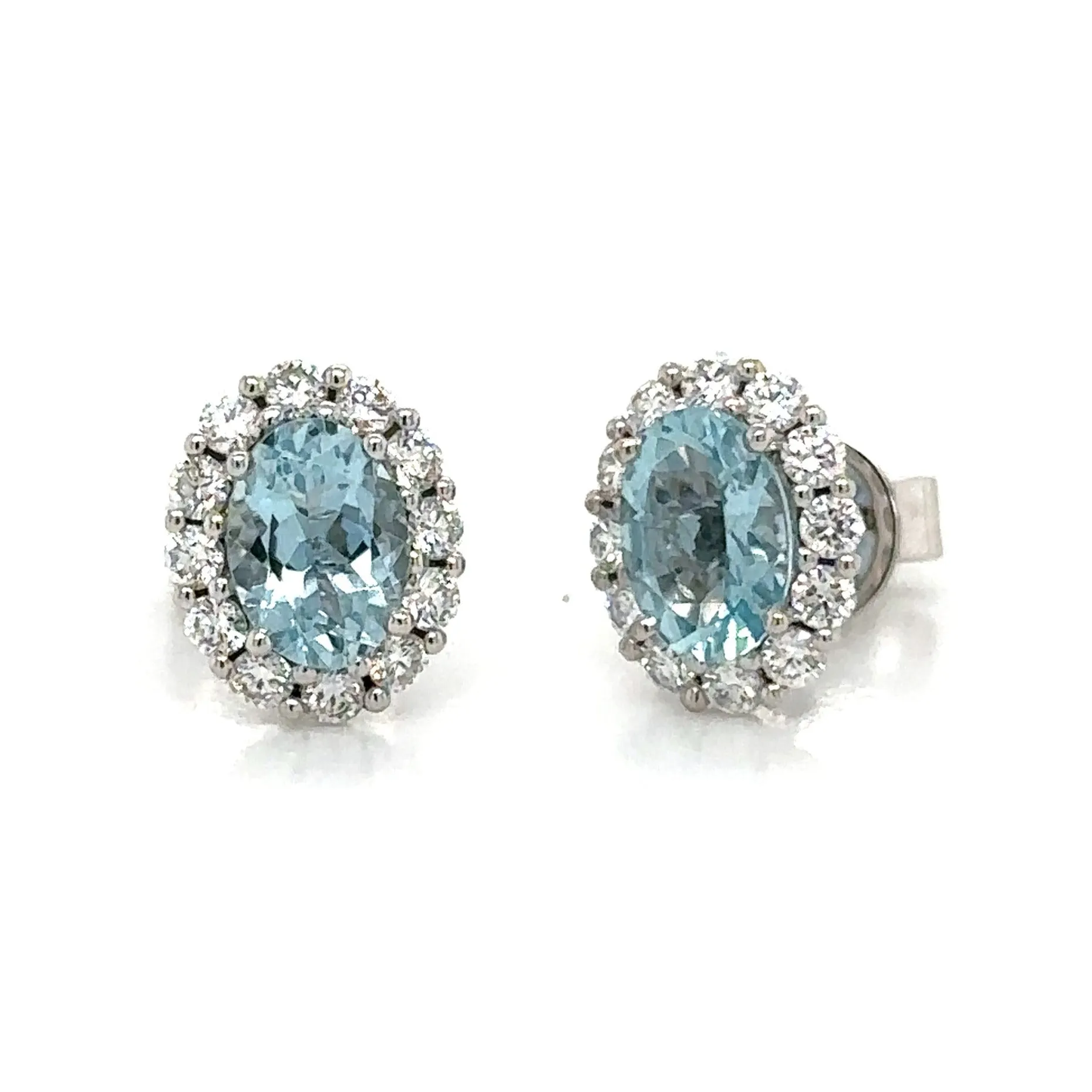 2.05ct tw Aquamarine & Diamond Oval Shape Stud Earrings