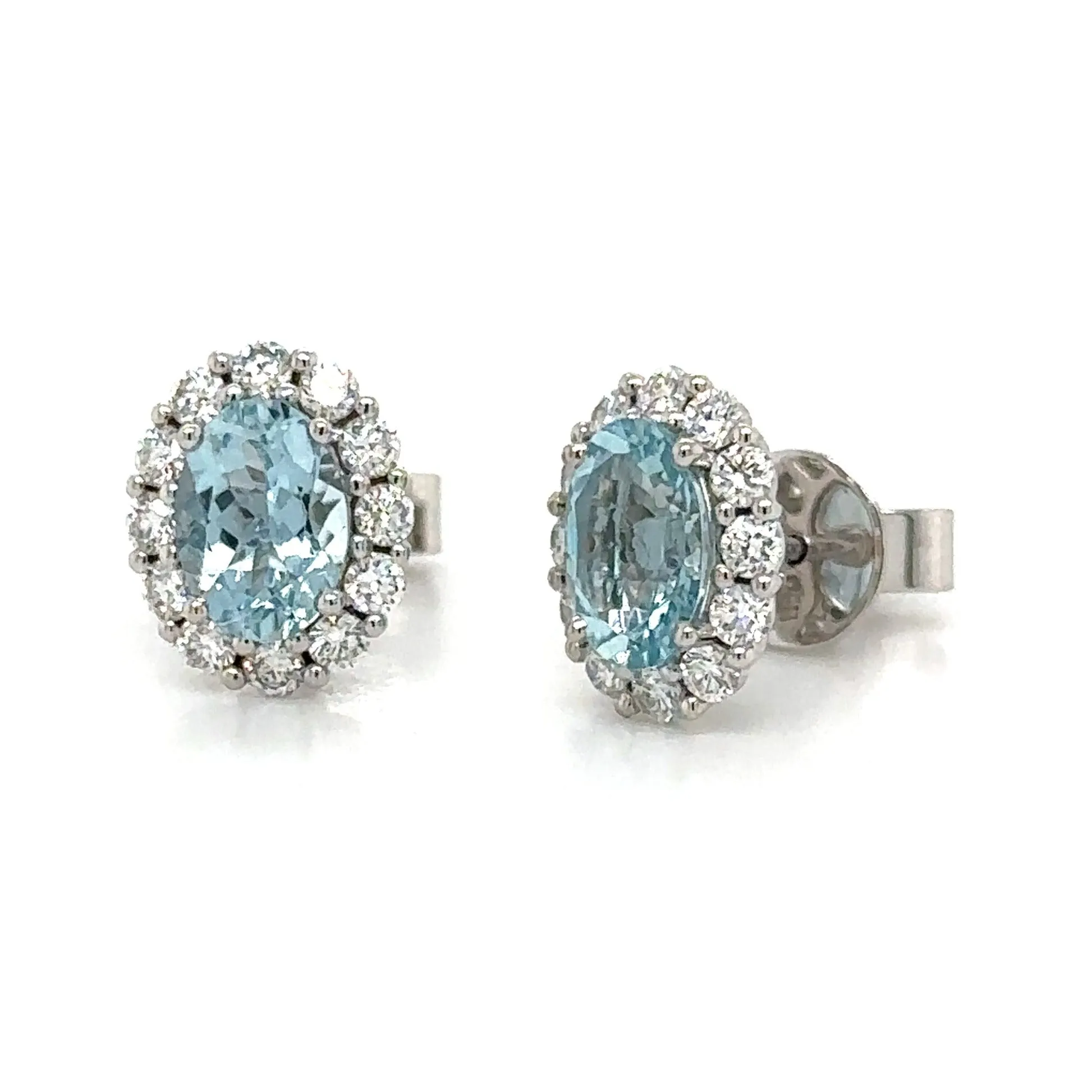 2.05ct tw Aquamarine & Diamond Oval Shape Stud Earrings