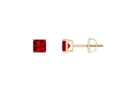 24k Yellow Gold Plated 2 Cttw Ruby Square Stud Earrings