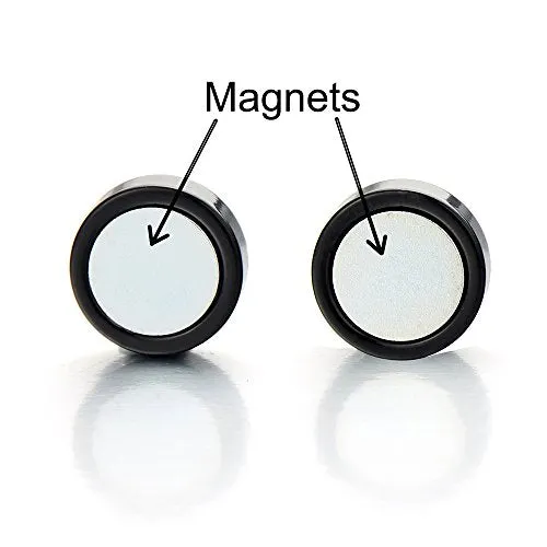 2pcs 8mm Magnetic Black Circle Star Stud Earrings for Men, Non-piercing Clip on Fake Ear Plugs