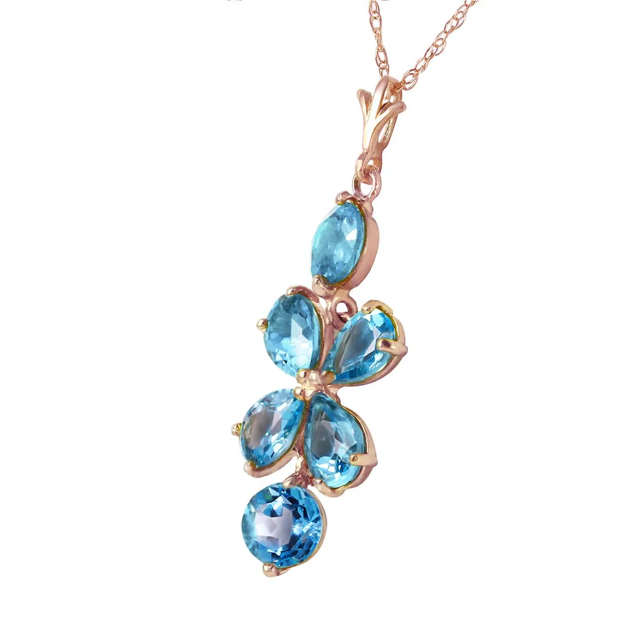 3.15 Carat 14K Solid Rose Gold Petals Blue Topaz Necklace