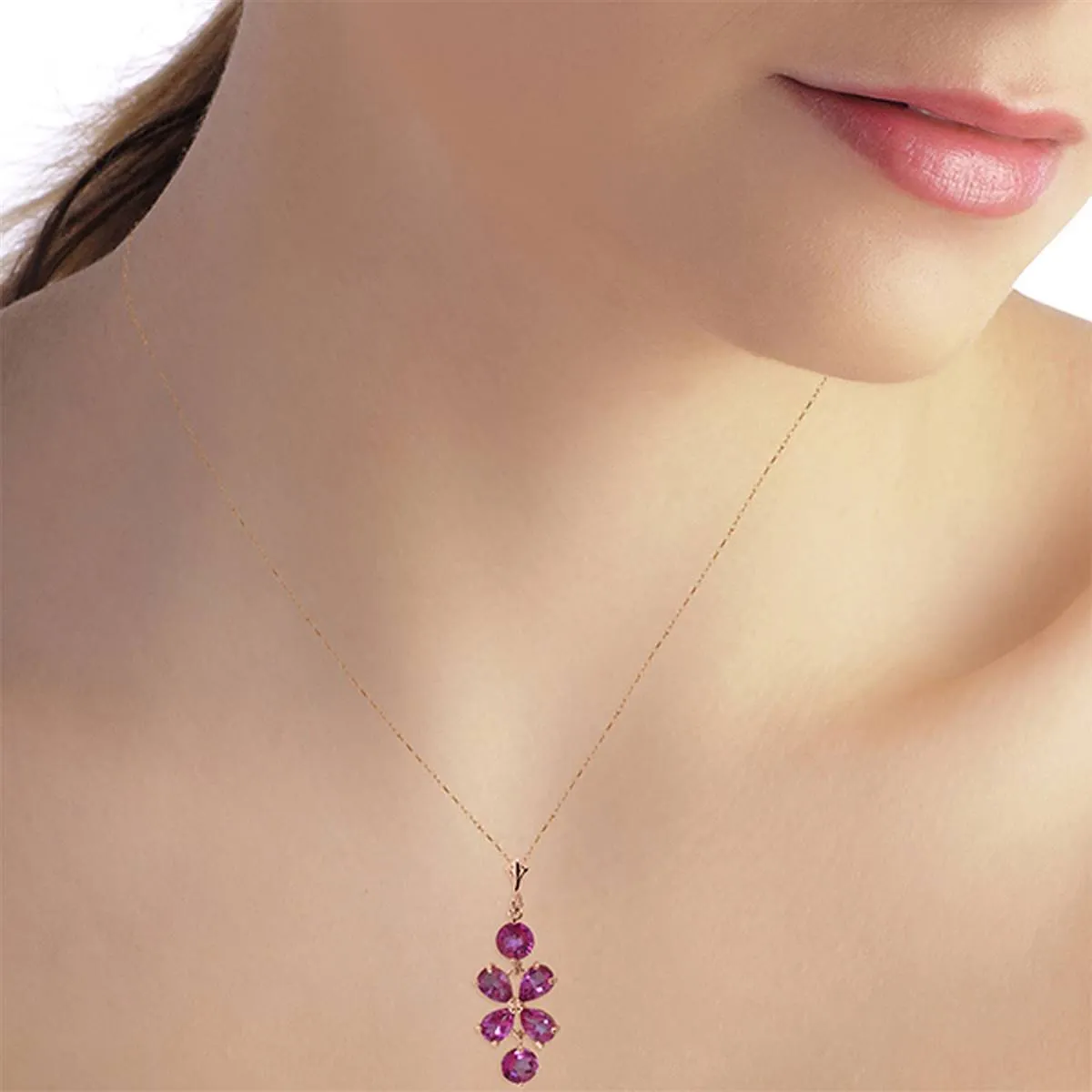 3.15 Carat 14K Solid Rose Gold Petals Pink Topaz Necklace