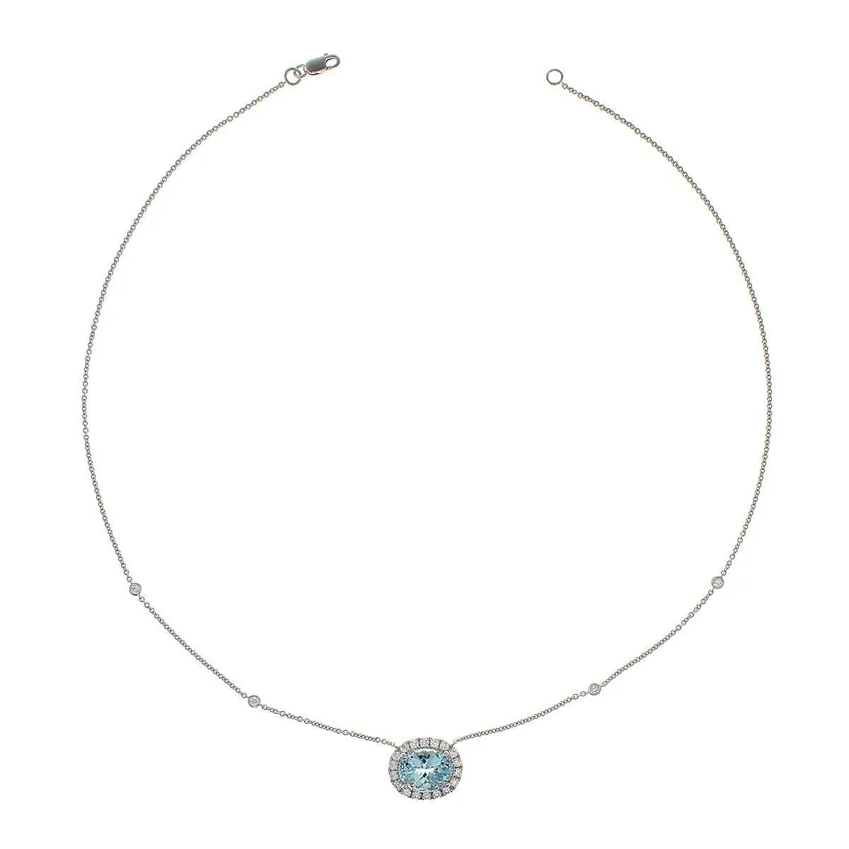 3.60ct tw Diamond Oval Aquamarine Pendant Necklace