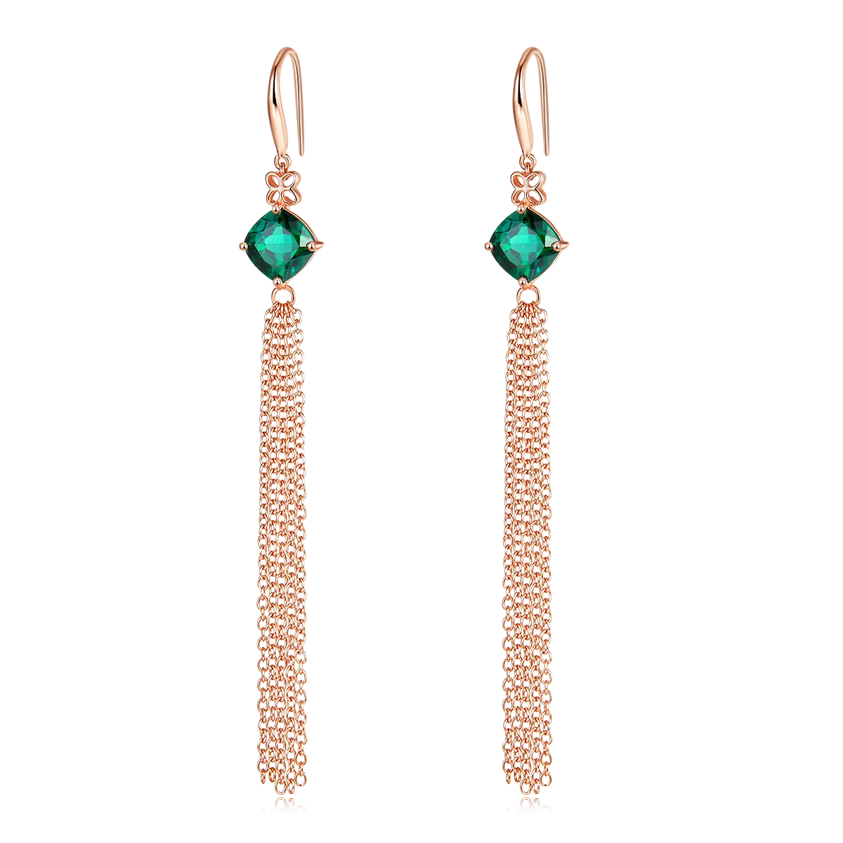 3.7 Carat Cushion Cut Lab Created Emerald Silver Tassel Earrings