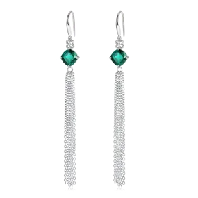 3.7 Carat Cushion Cut Lab Created Emerald Silver Tassel Earrings