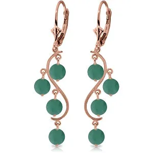 4 Carat 14K Solid Rose Gold Chandelier Earrings Natural Emerald