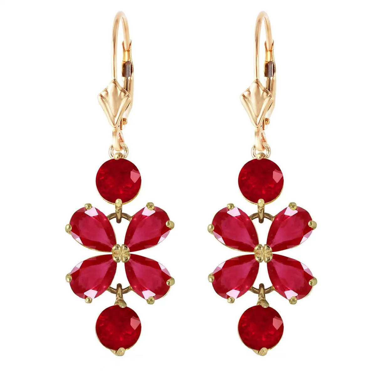 5.32 Carat 14K Solid Yellow Gold Chandelier Earrings Natural Ruby