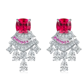 5.95 Carat Cushion Cut Lab Created Colored Gemstone S925 Sterling Silver Platinum Skirt Drop Earrings