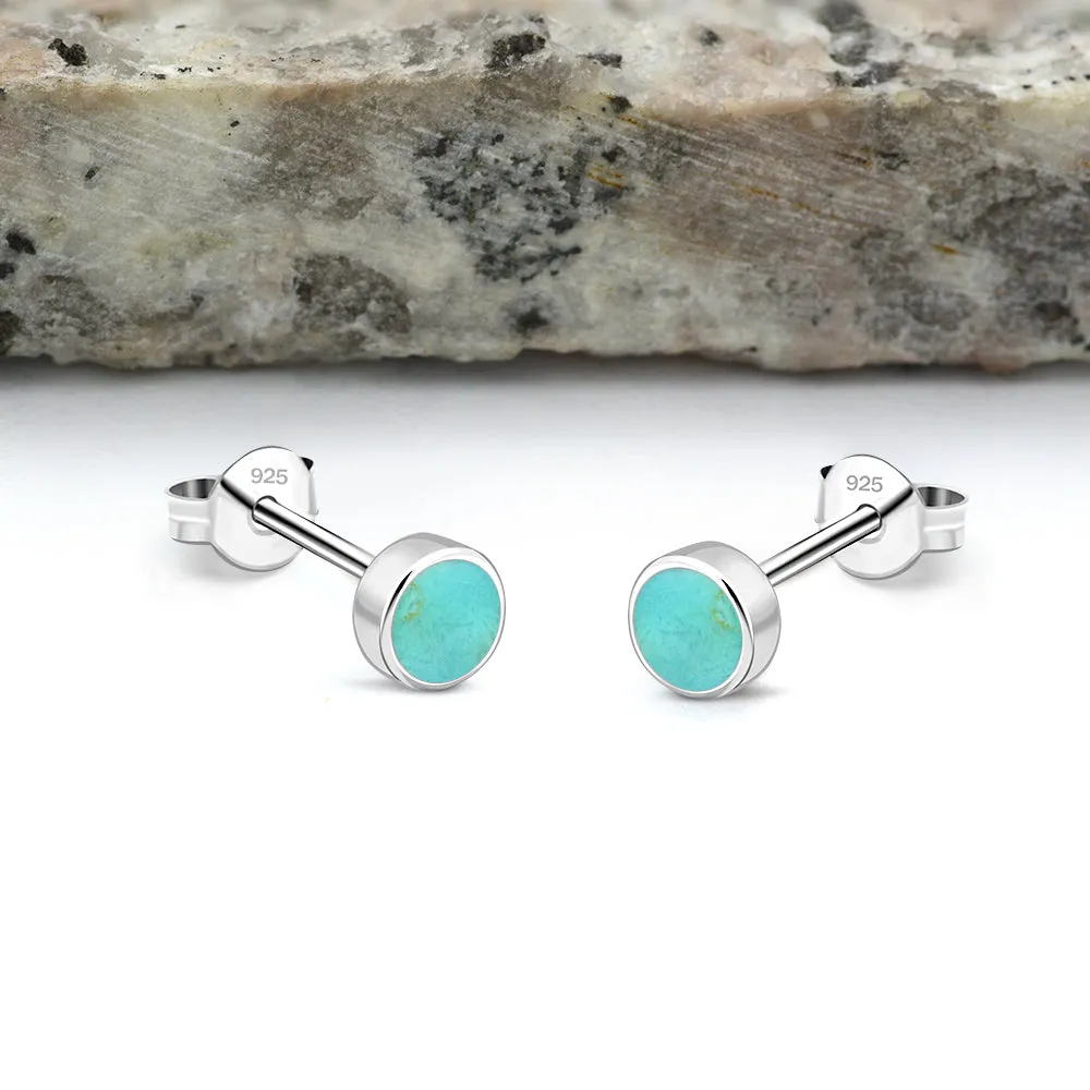 5mm | Round Turquoise Sterling Silver Stud Earrings