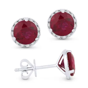 6mm 2.23ct Created Ruby Stud Earrings in 14K White Gold