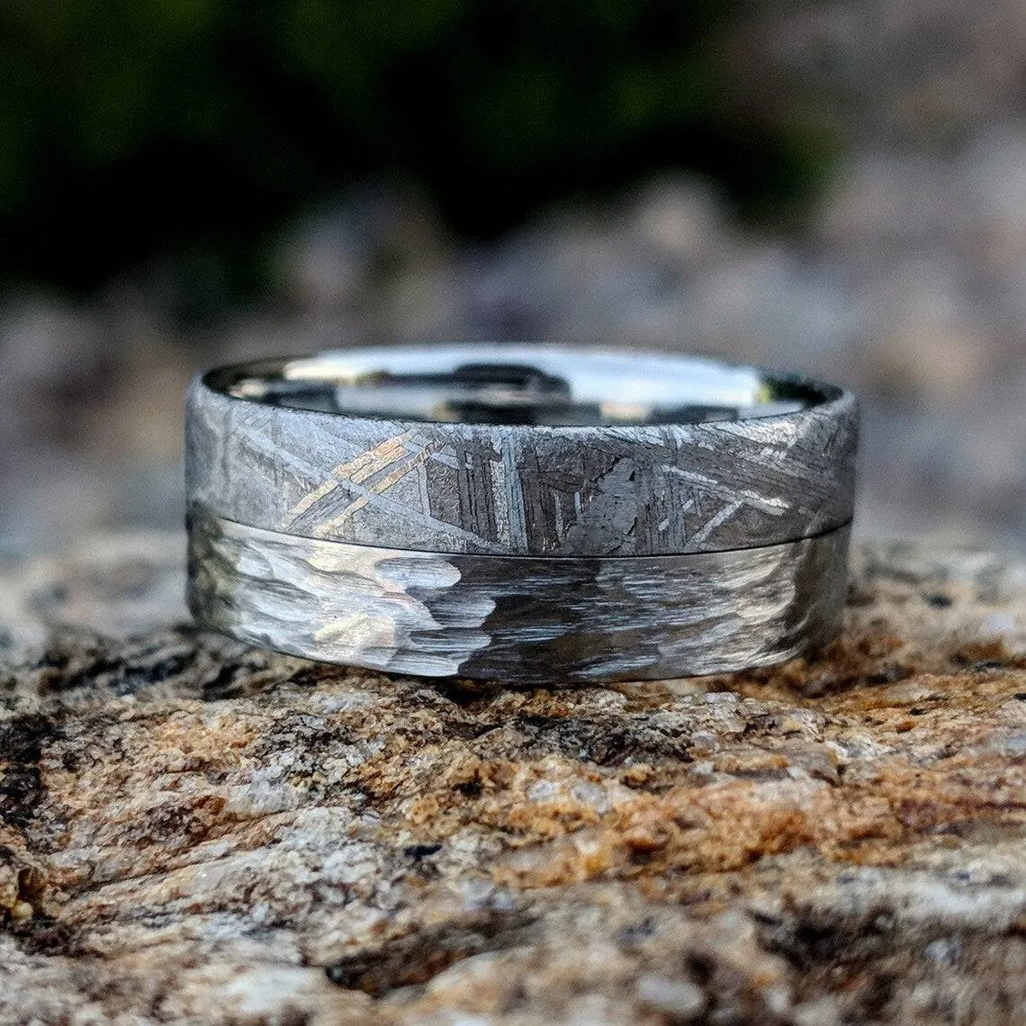 8mm Genuine Gibeon Meteorite Rings, Authentic Meteorite Wedding Band with Cobalt Chrome Sleeve