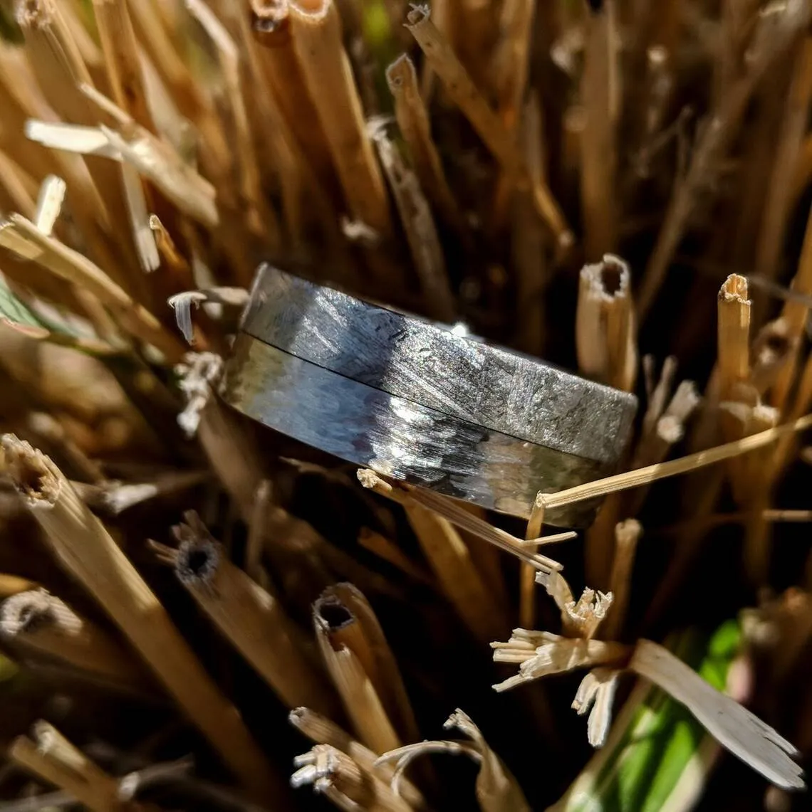 8mm Genuine Gibeon Meteorite Rings, Authentic Meteorite Wedding Band with Cobalt Chrome Sleeve