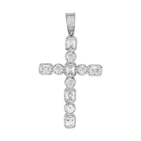 .925 Silver Emerald and Round Cut CZ Cross