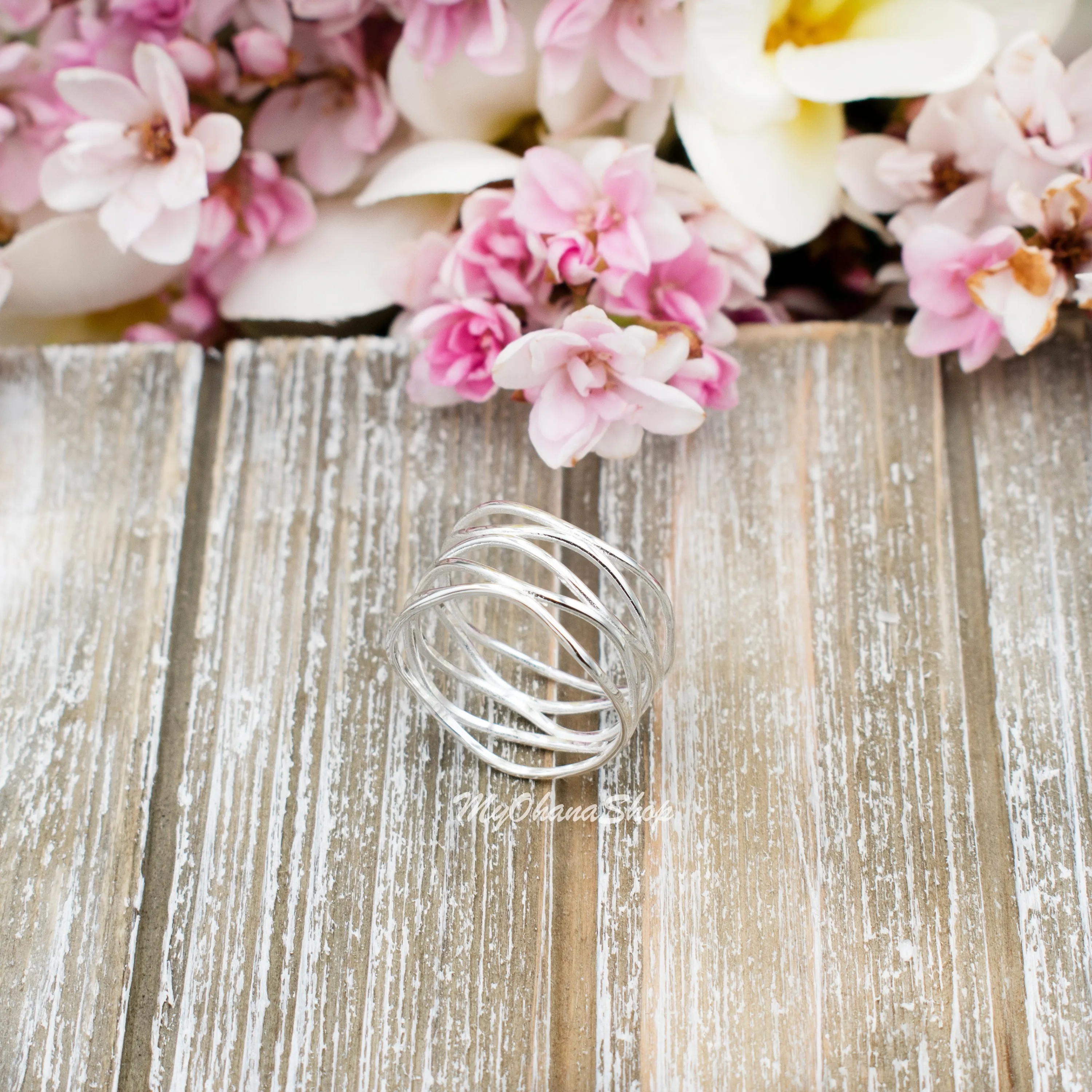 925 Sterling Silver Free Form Wire Ring.  12mm Wide Free Wrapping Wire Ring For Index, Middle, Statement or Thumb Ring. Mother's Day Ring.