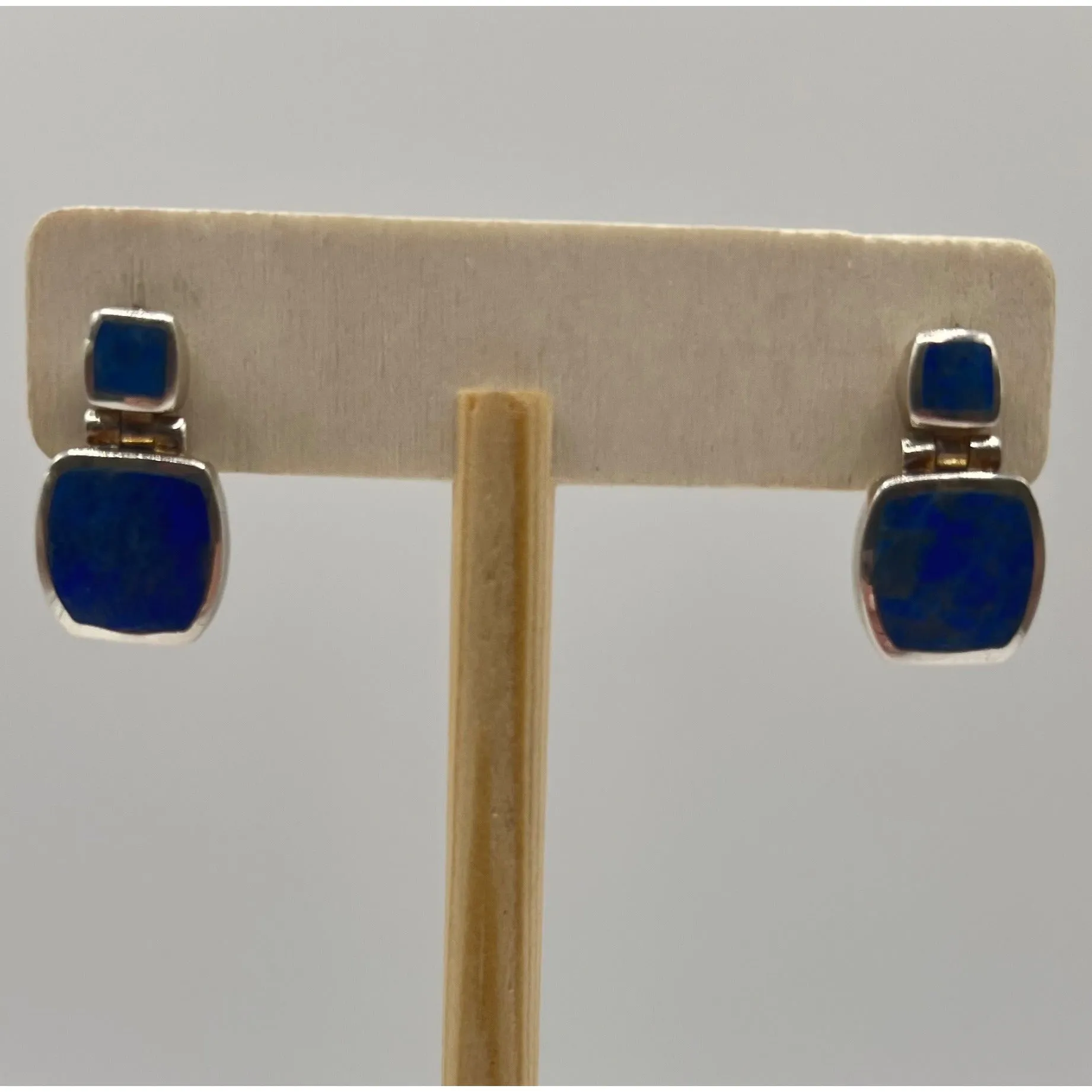 925 Sterling Silver Lapis Lazuli Drop Stud Earrings Blue Statement Southwestern