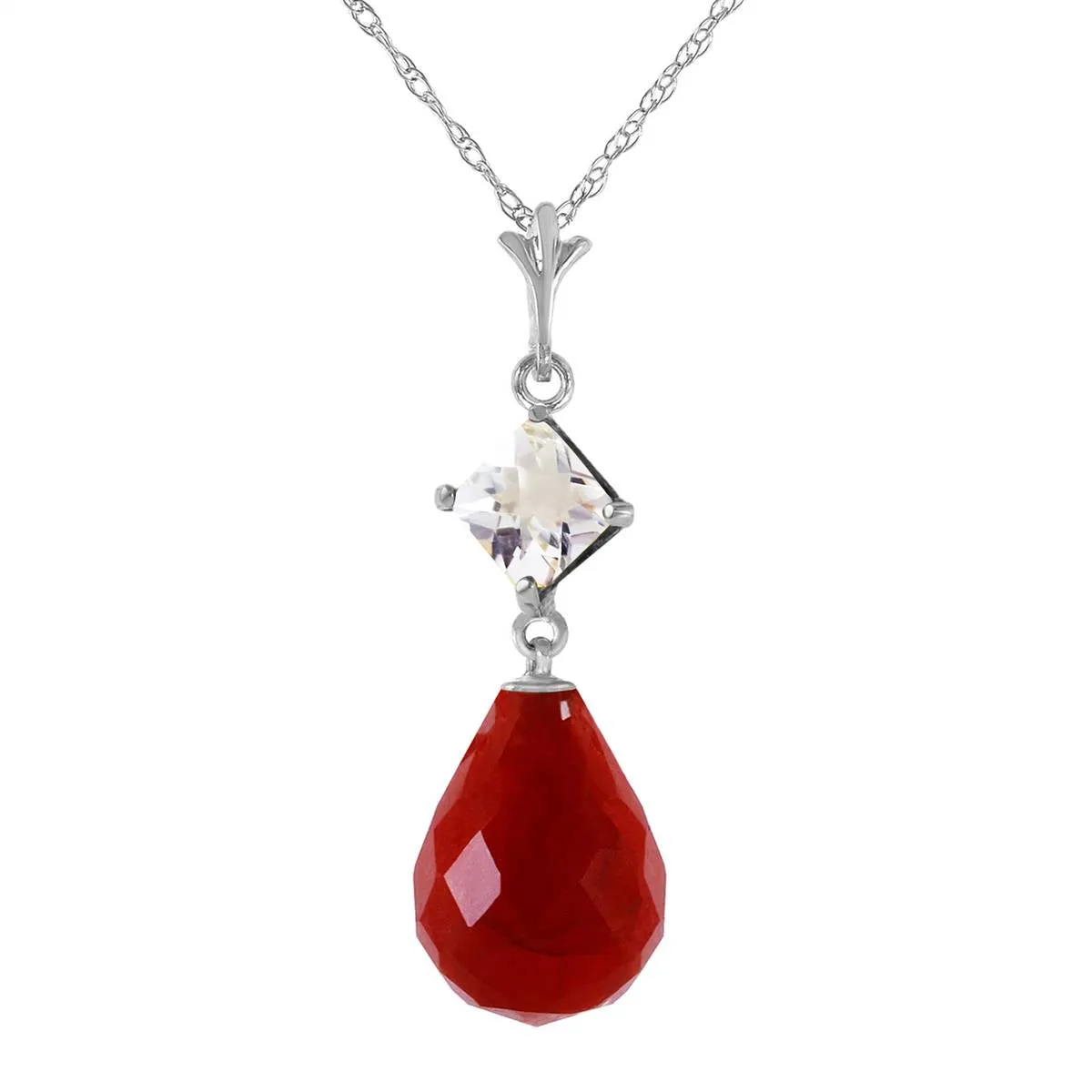 9.3 Carat 14K Solid White Gold Necklace White Topaz Ruby