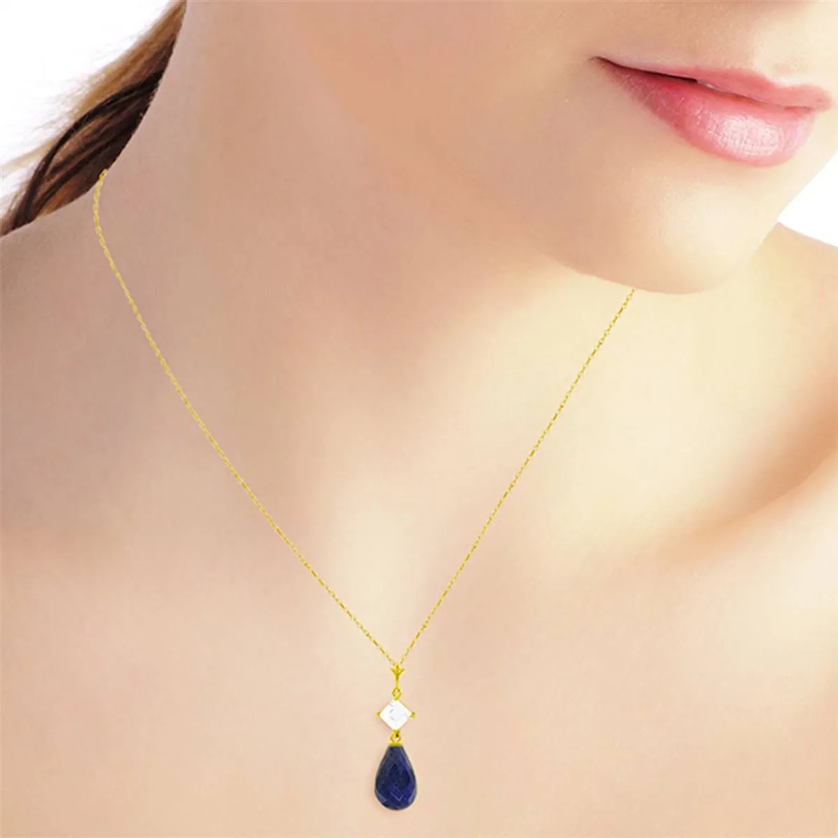 9.3 Carat 14K Solid Yellow Gold Necklace White Topaz Sapphire