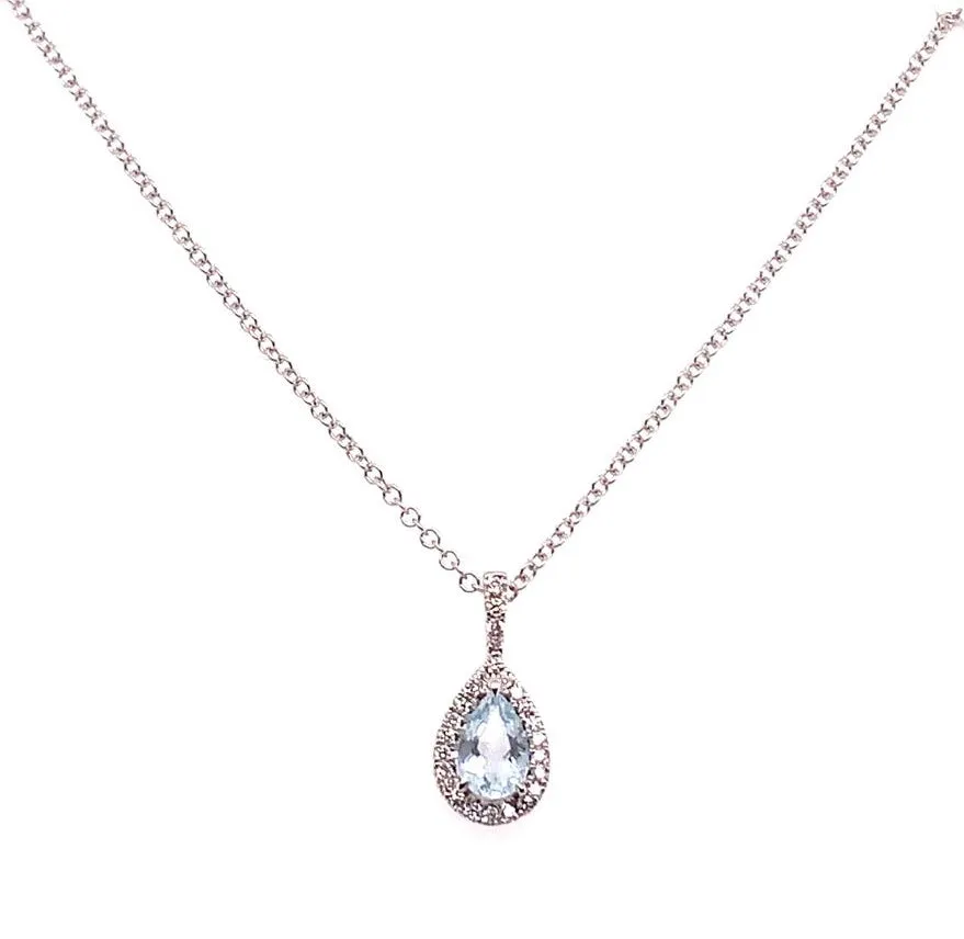 9ct White Gold 0.35ct Earth Grown Aquamarine And Diamond Halo Pendant