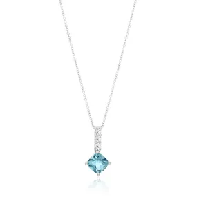 9ct White Gold Blue Topaz and Zirconia Pendant With 45cm Chain