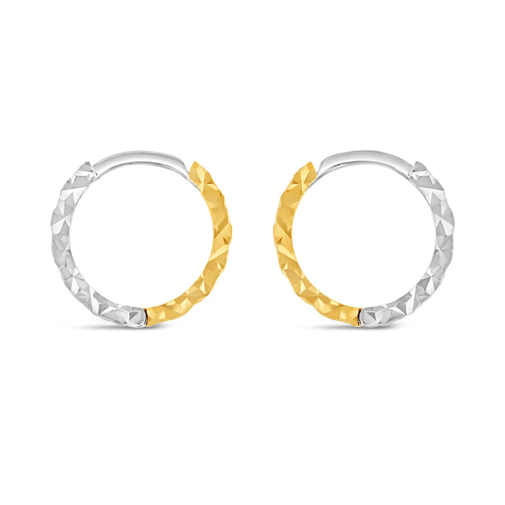 9ct Yellow And White Gold Two Tone Patterned Hoop Earring