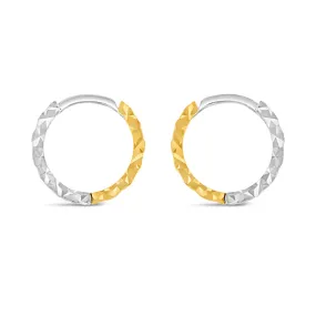 9ct Yellow And White Gold Two Tone Patterned Hoop Earring