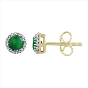 9ct Yellow Gold 0.05Ct HI/I1 Diamond Emerald Halo Stud Earrings