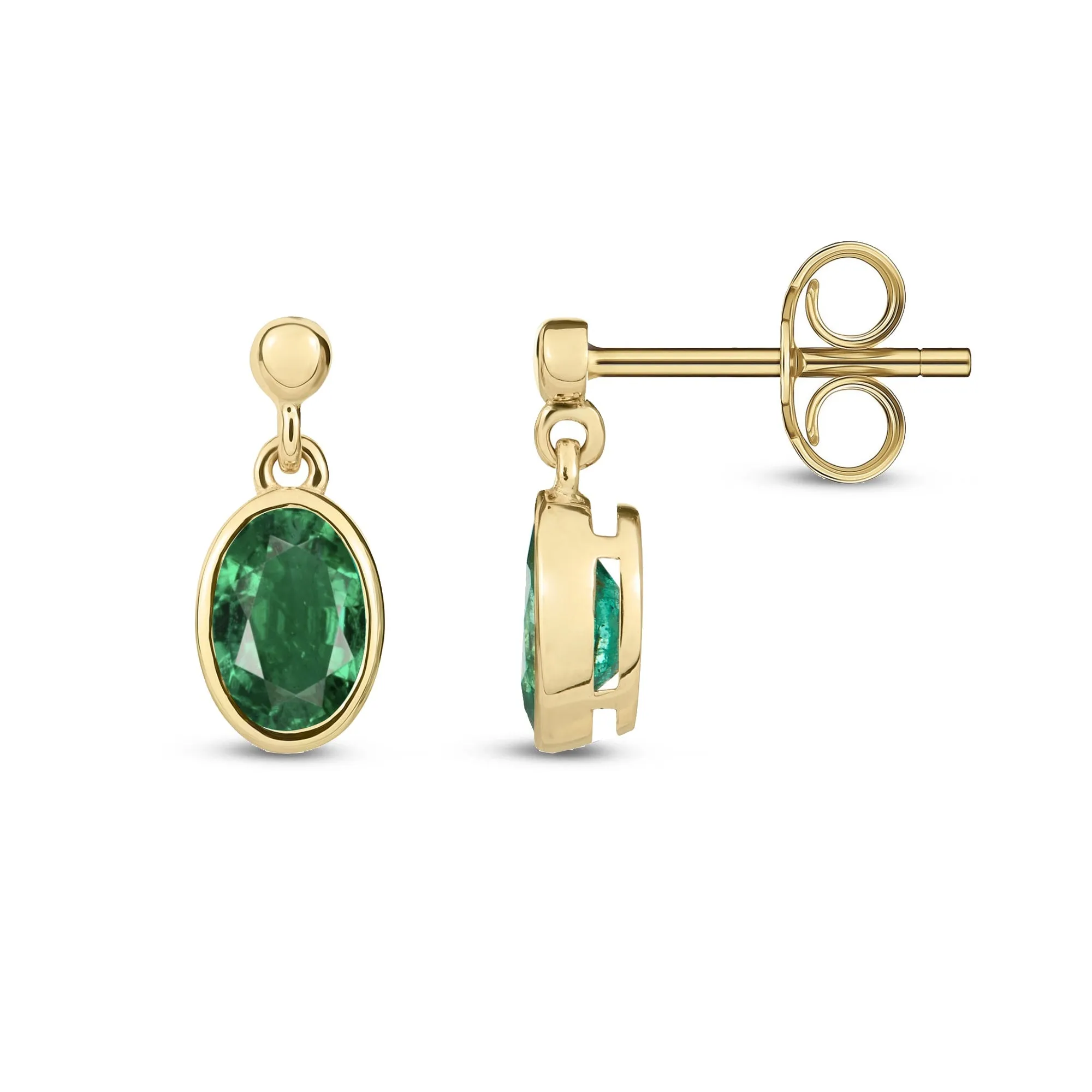 9ct Yellow Gold Oval Emerald Drop Earrings