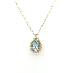 9ct Yellow Gold Pear Cut Blue Topaz Necklace with Dotted Edge