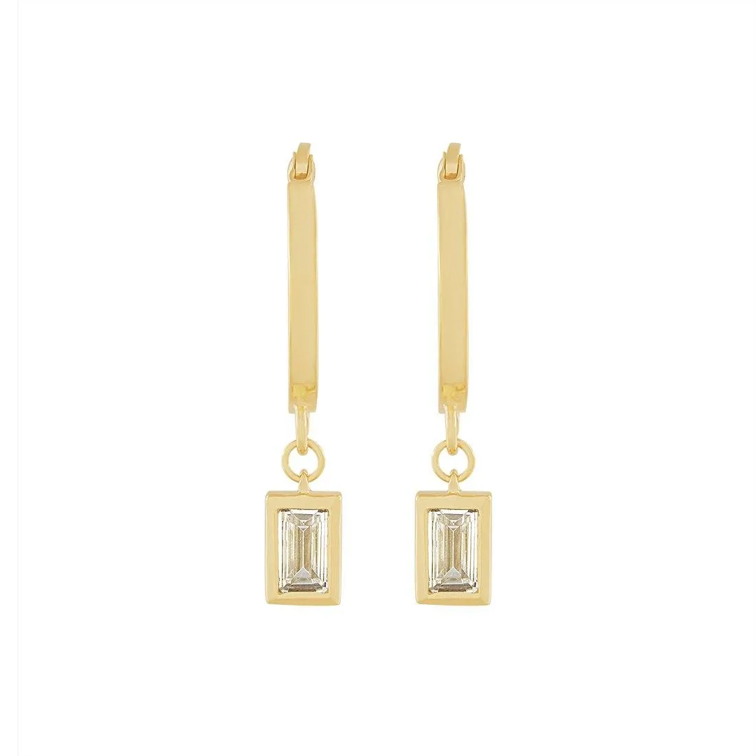 9ct Yellow Gold Silver Infused Hoop Earrings with Cubic Zirconia Drop