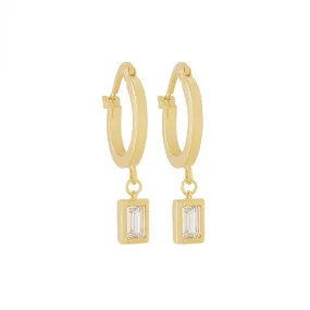 9ct Yellow Gold Silver Infused Hoop Earrings with Cubic Zirconia Drop