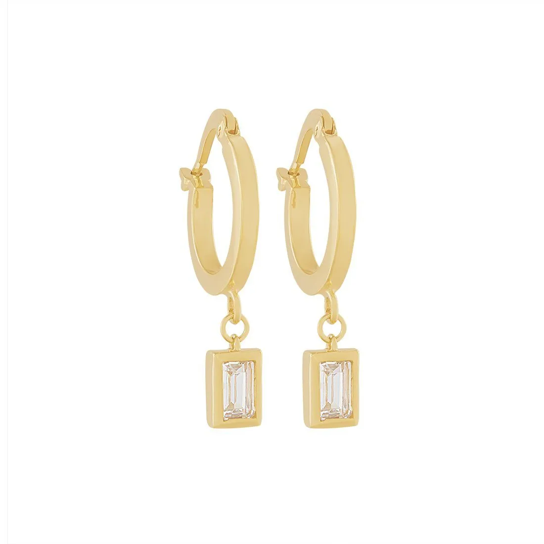 9ct Yellow Gold Silver Infused Hoop Earrings with Cubic Zirconia Drop