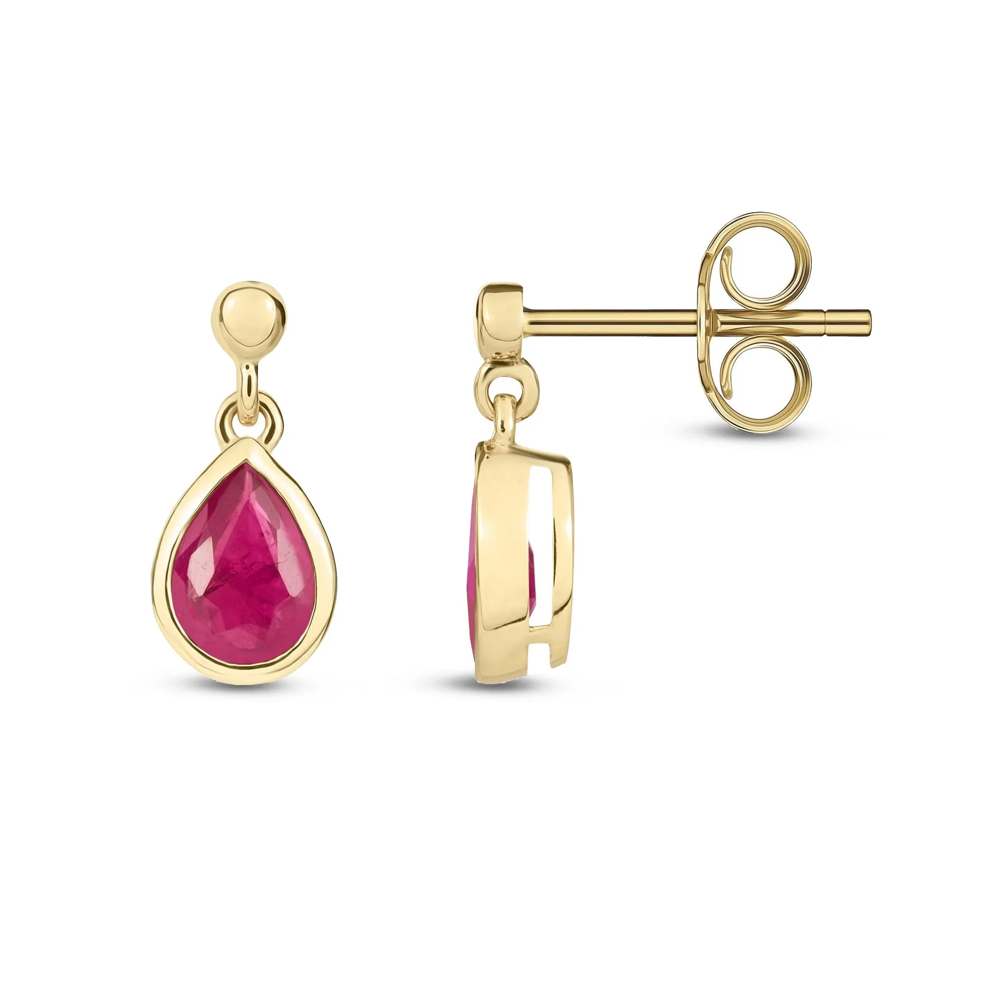 9ct Yellow Gold Teardrop Ruby Drop Earrings