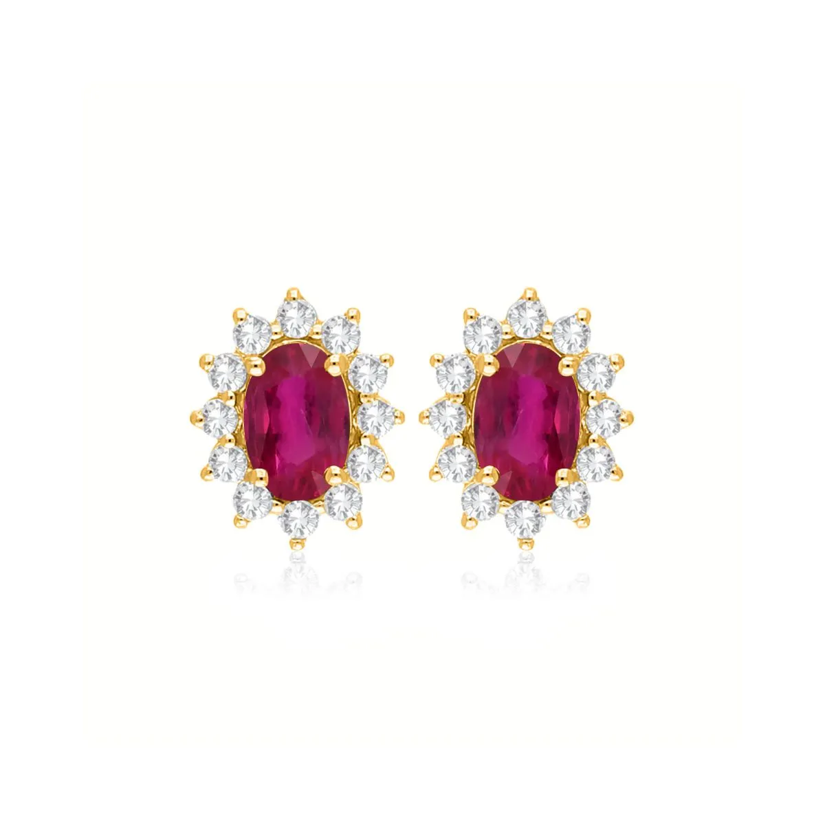 9K Yellow Gold Ruby & Diamond Stud Earrings